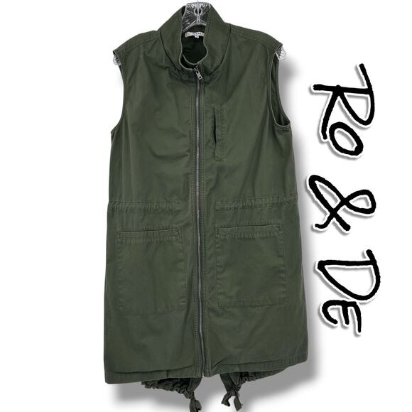 RO & DE Anthropologie Olive Green Utility Zip Vest Pockets Drawstring Womens M - Picture 1 of 11